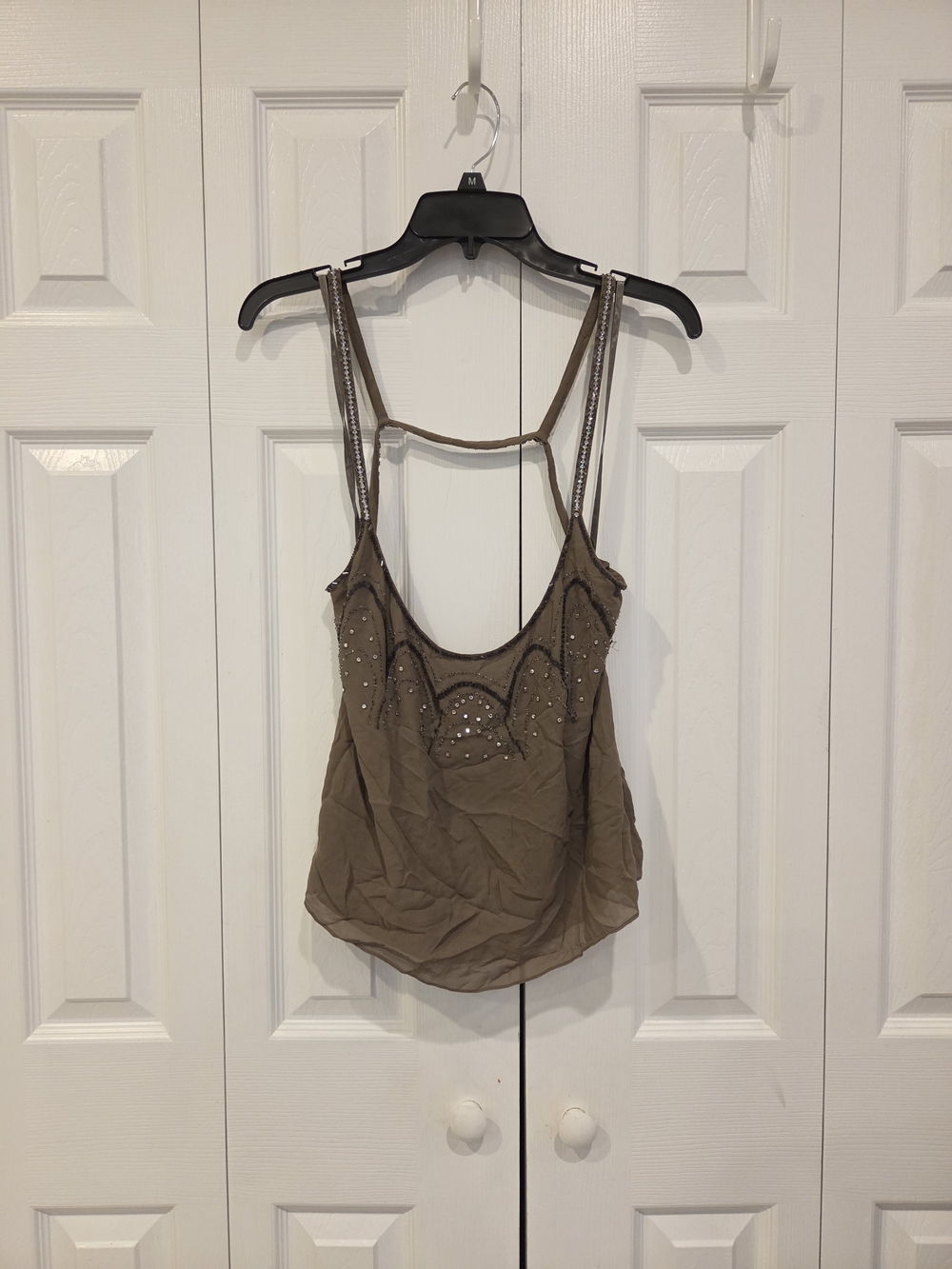 Vintage Y2k DKNY 100% Silk Embellished Spaghetti Strap Cami